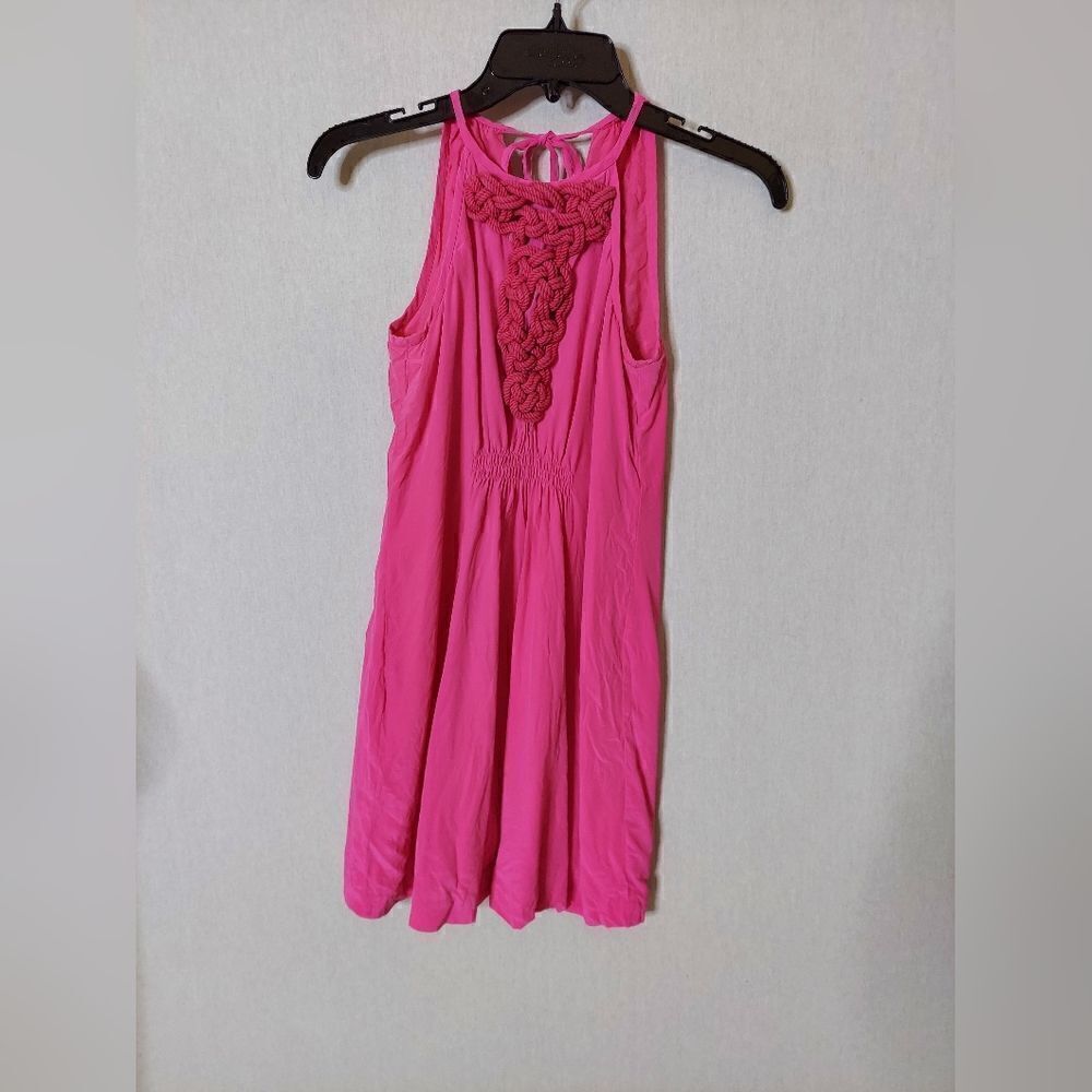 Trina Turk Neon Pink 100% silk Sleeveless halter dress‎